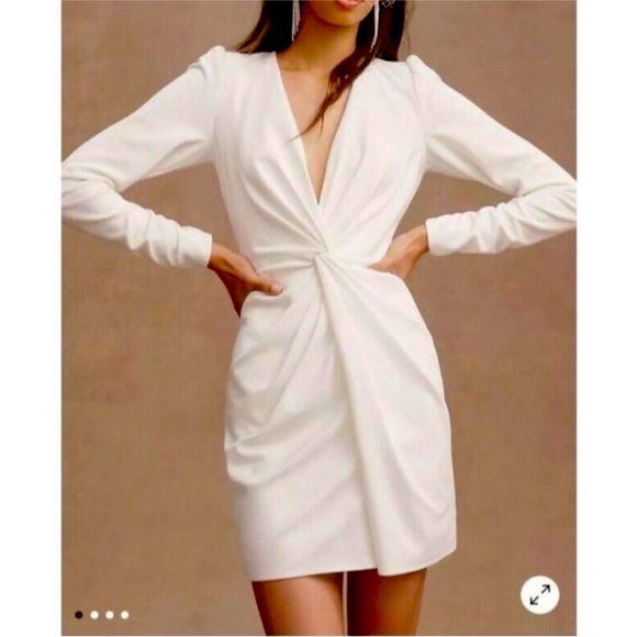 Tadashi Shoji Sabine Plunge V-Neck Twist-Front Long-Sleeve Mini Dress - Picture 1 of 8